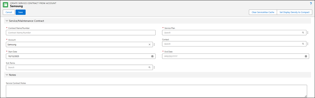 Create Service Contract from an Account