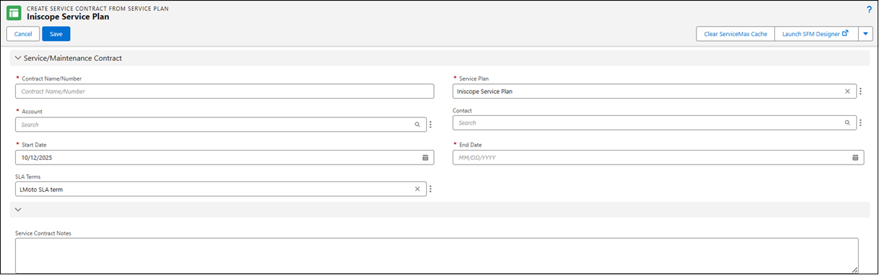 Create Service Contract from Service Plan