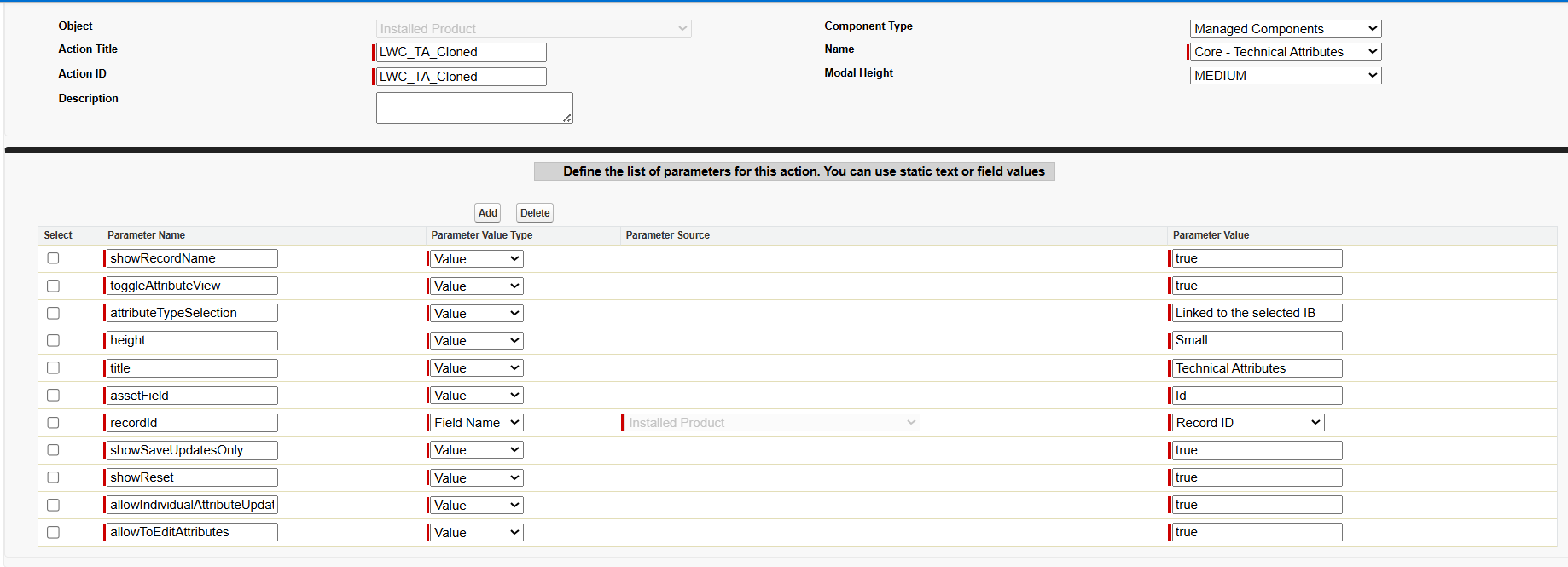 Installed Product Parameters