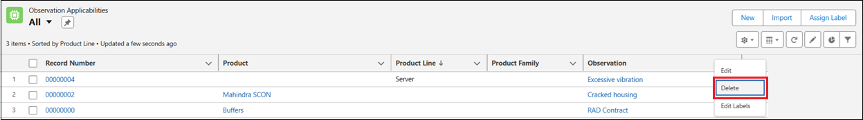 Deleting Observation Applicability