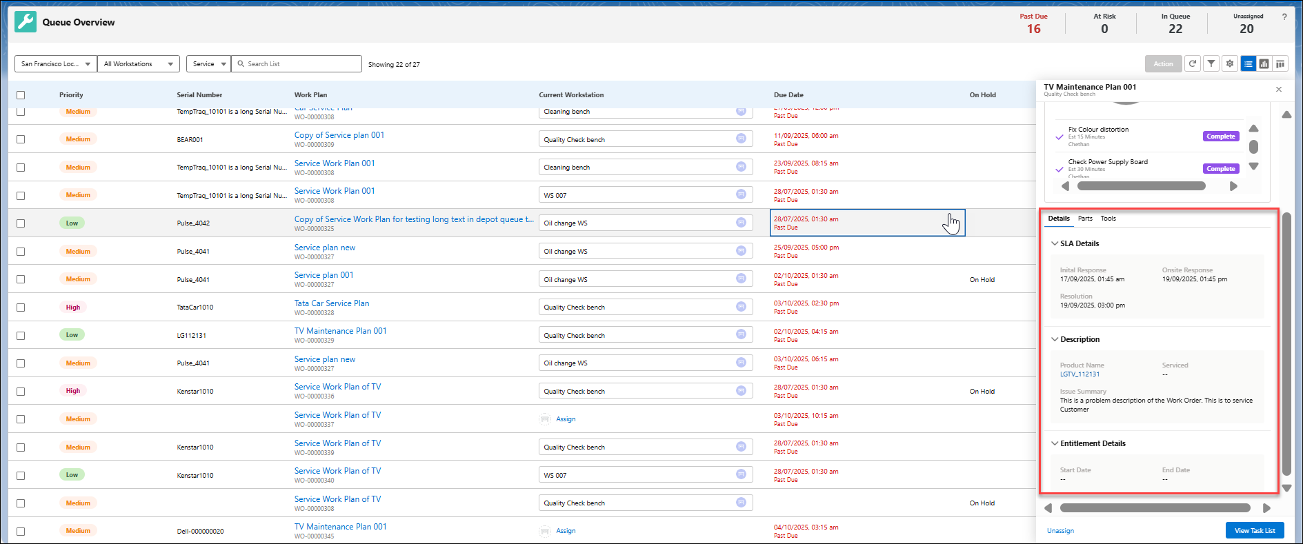 Details Tab of Work Plan Drawer