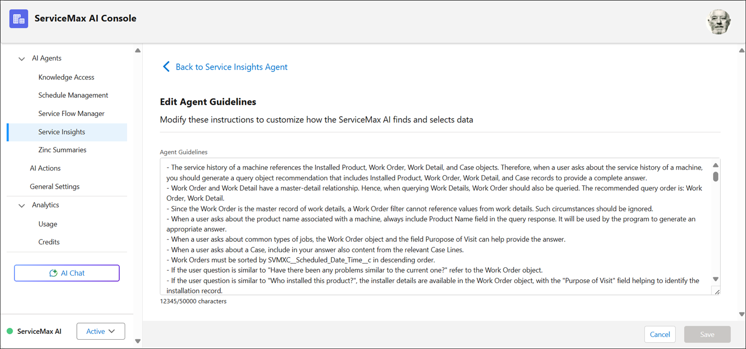 Edit Service Insights