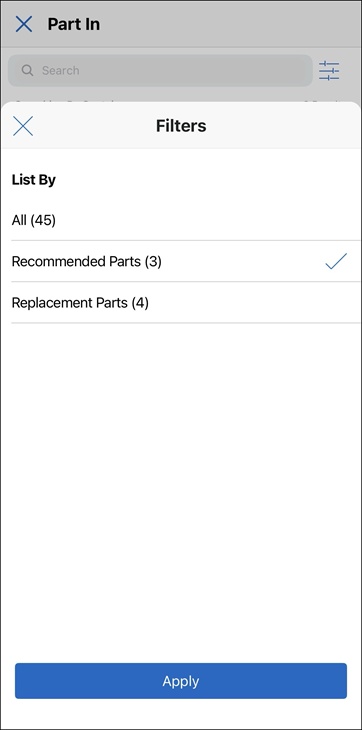 Part In Filter Options