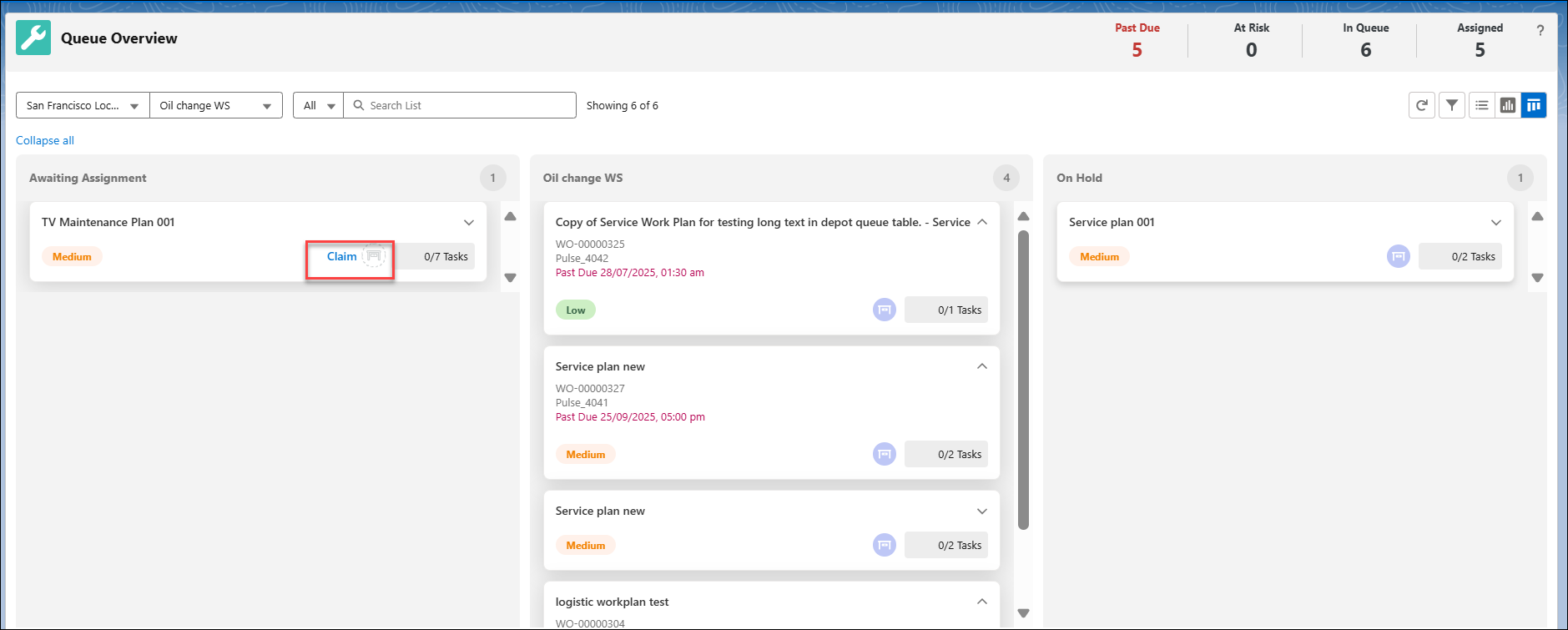 Updating Status of Awaiting Assignment using Claim button