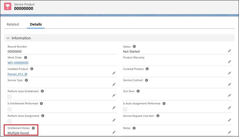 Multiple Found Entitlement Note in Service Product