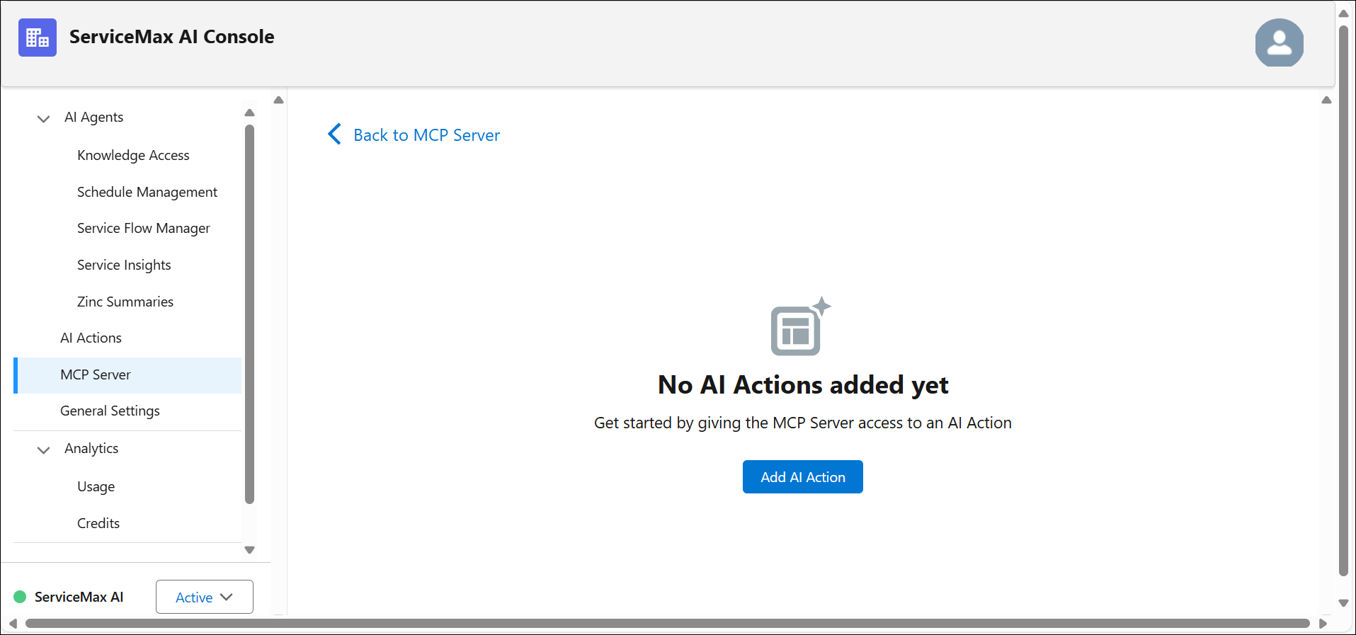 No AI Actions Added Yet Page
