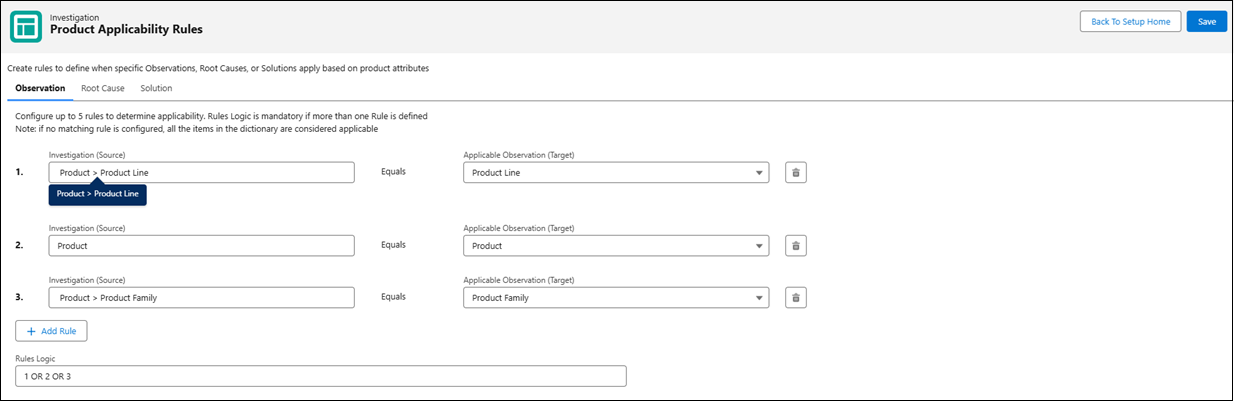 Product Applicability Rule for Observation