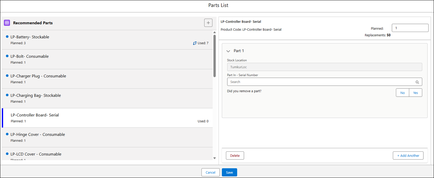 Update Usage for Serialized Parts
