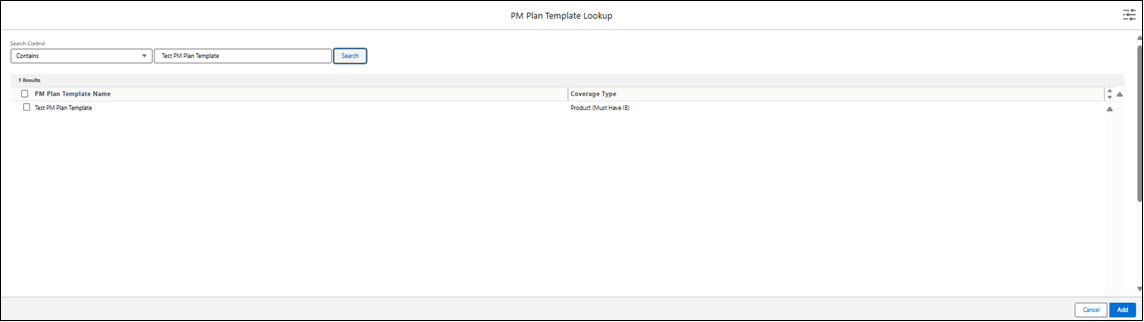 PM Plan Template Lookup