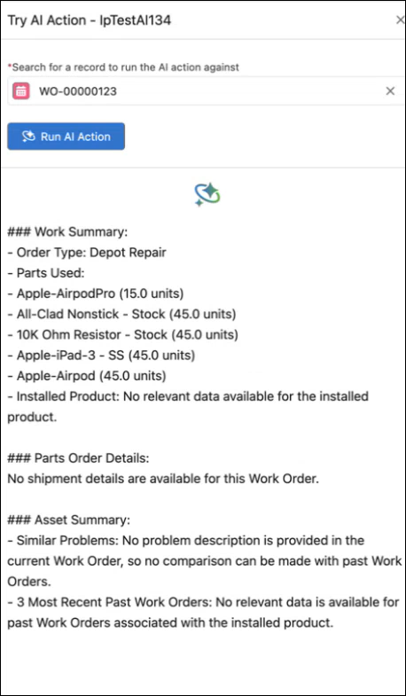 Try AI Action for work order