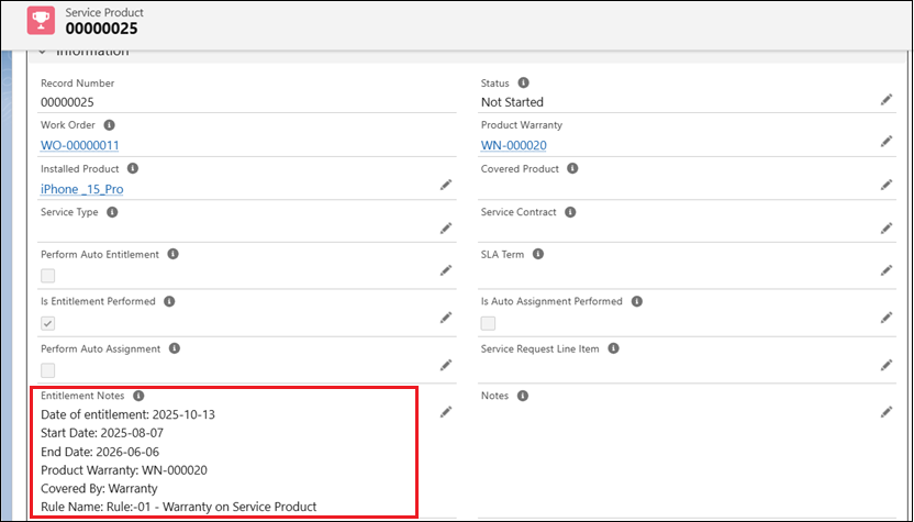 Service Product Entitlement Notes