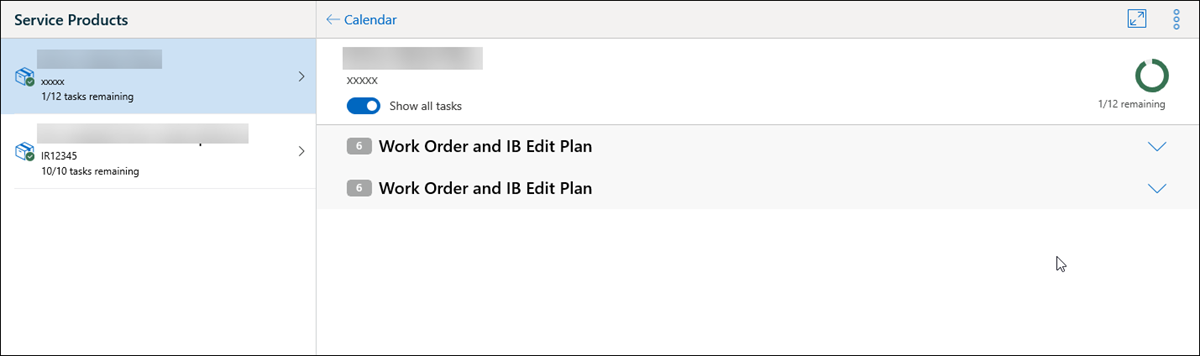 Service Product List Screen in Widows Go