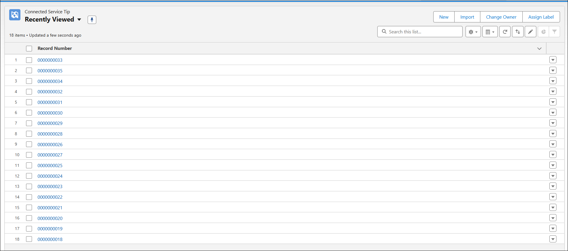 Connected Service Tip List View Page