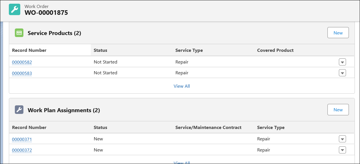 Work Order Record
